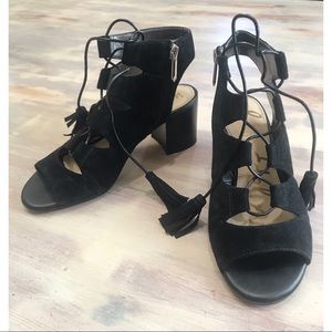 Black Lace Up Suede Heels